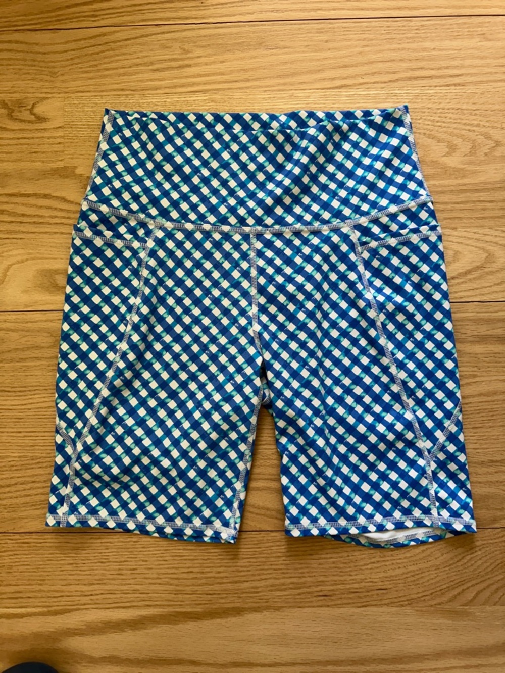 Lilly Pulitzer Blue and White Check High-Waist Athletic Shorts